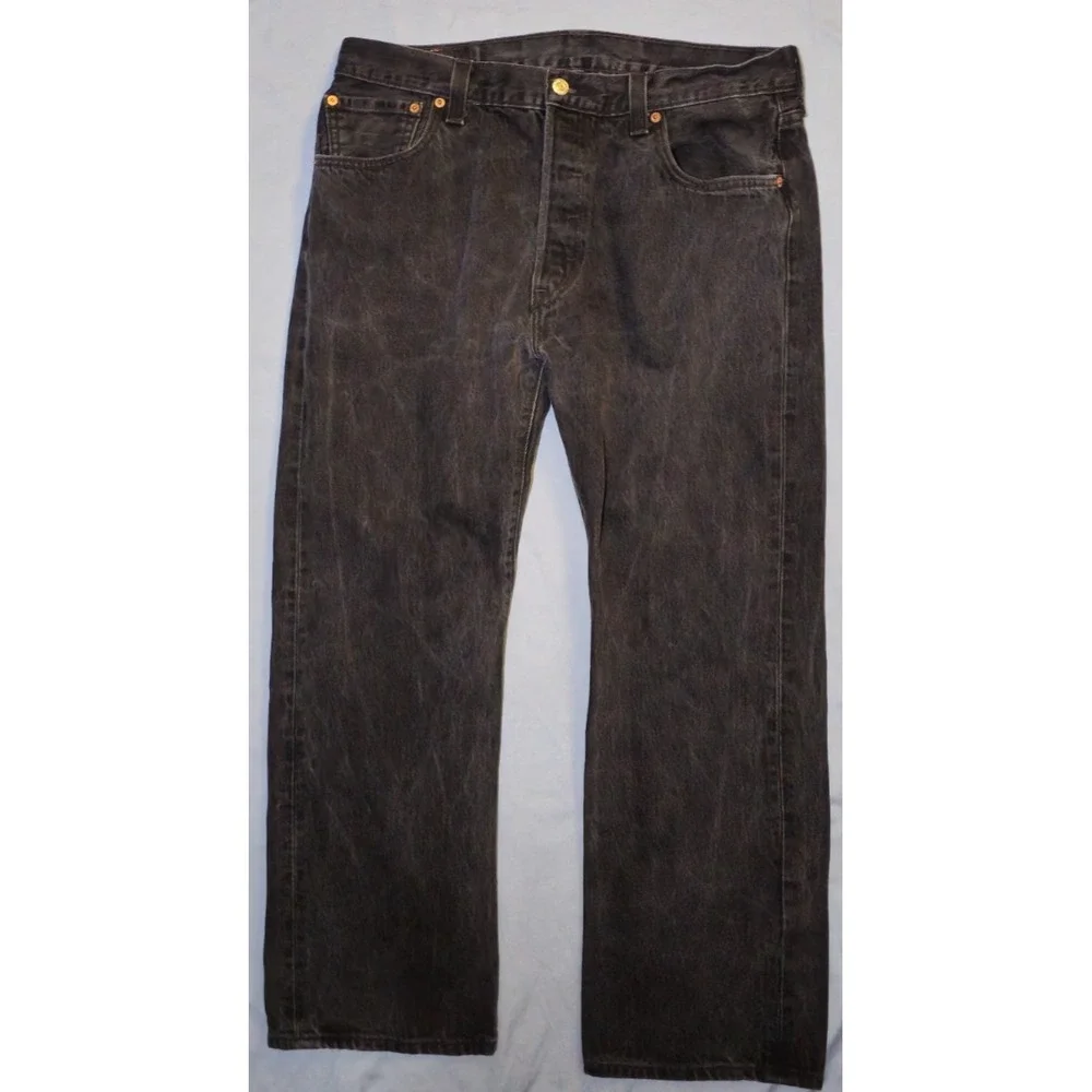 VTG Levi Jeans Mens 36x30 Black Denim Button Fly 501 Red Tab Weathering‎